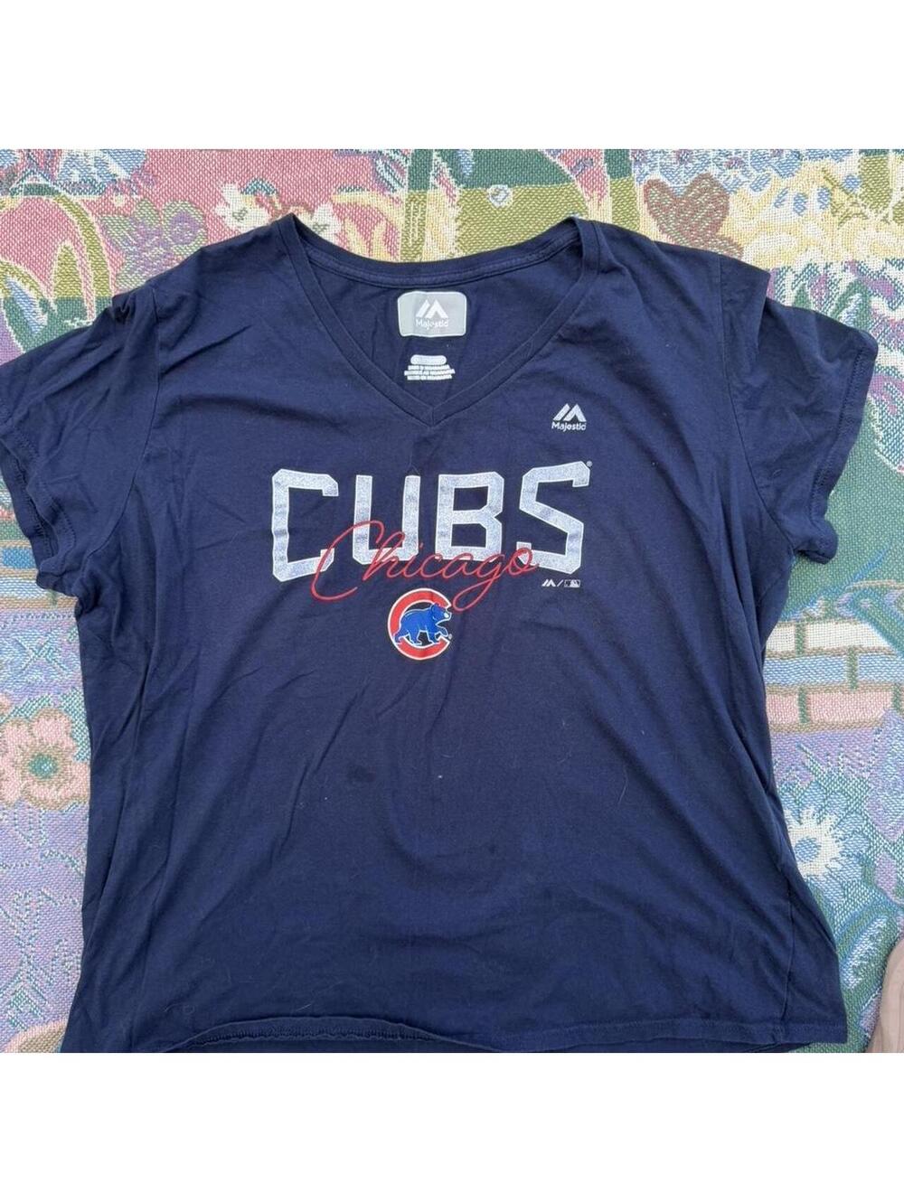Chicago Cubs Navy Blue V-Neck T-Shirt Size 2XL
